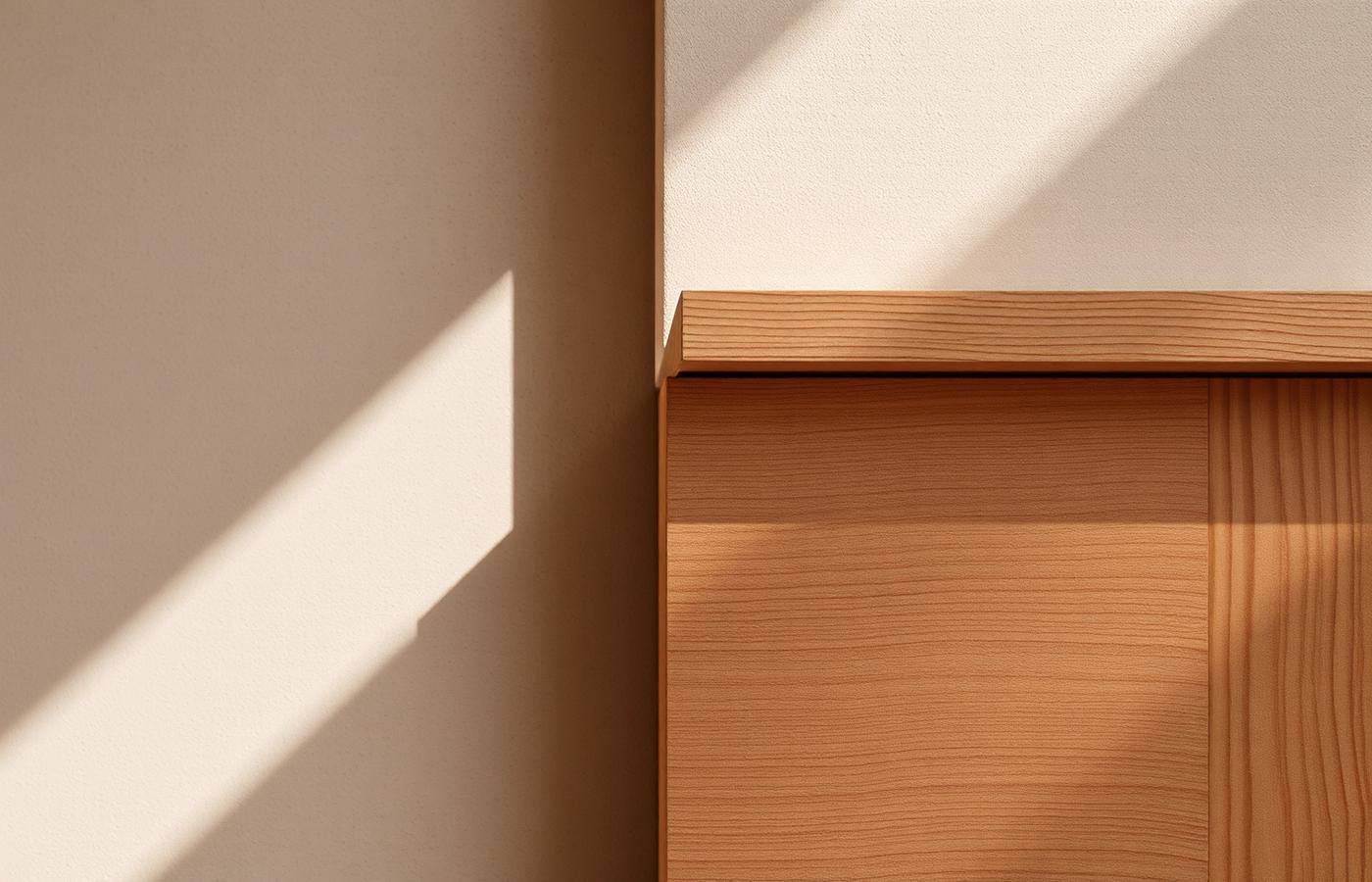 Detailaufnahme: Licht auf Wand und Holz